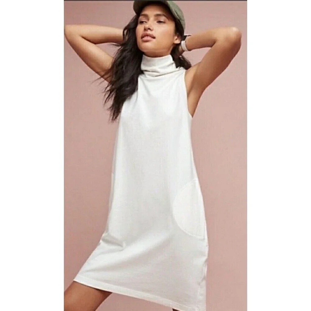Anthropologie Akemi + Kin Women White Casual Dress With Pockets Size L